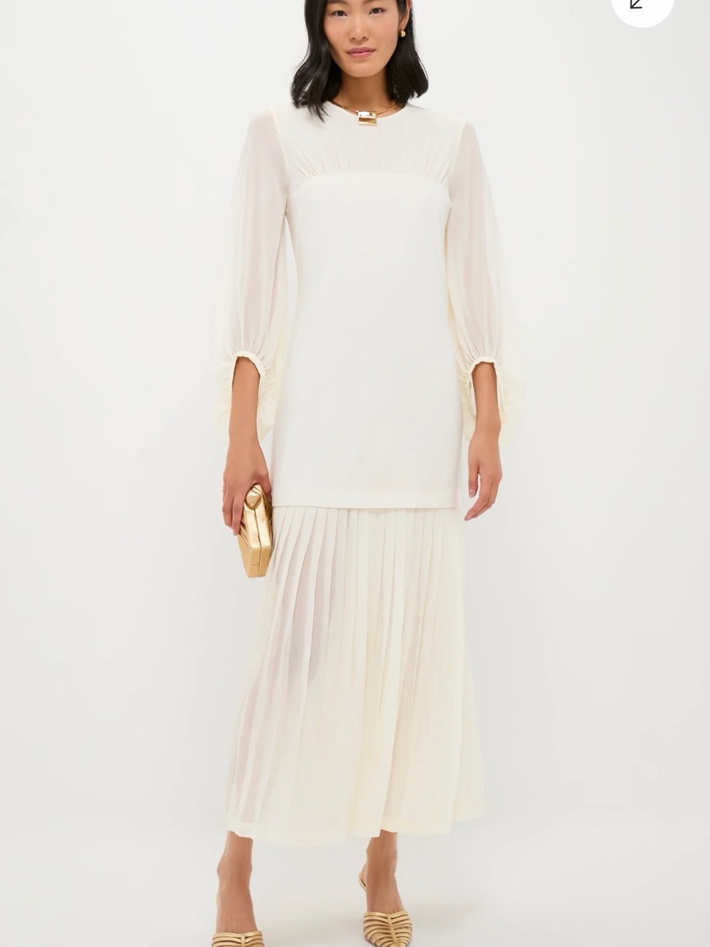 Tuckernuck Pleated Midi Dress Butter Yellow Sheer Sleeve Ruffle Cuff Size M